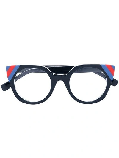 Shop Fendi Colour-block Cat Eye Glasses In Blue
