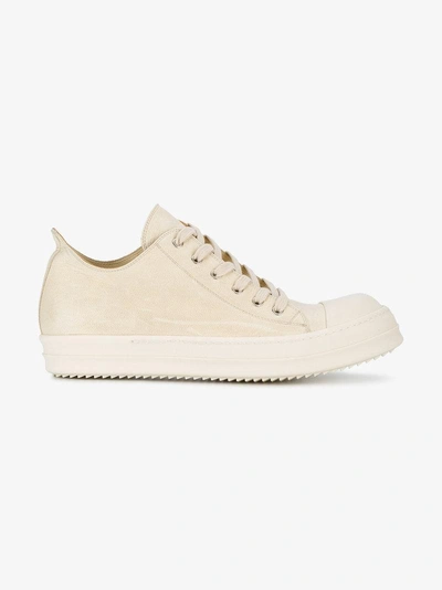 Shop Rick Owens Ivory Low Leather Sneakers In Beige
