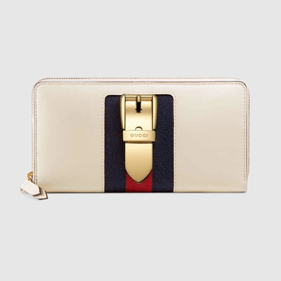 Shop Gucci Sylvie Leather Zip Around Wallet In White