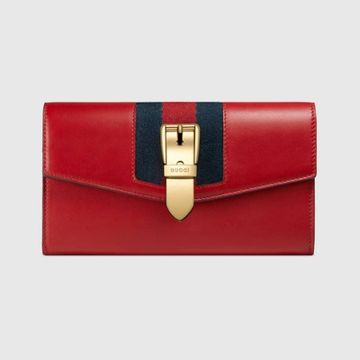 Gucci Sylvie Leather Continental Wallet In Hibiscus Red Leather