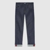 GUCCI GUCCI TAPERED JEANS WITH WEB, SIZE 32, BLUE, READY-TO-WEAR,430368XR1884393