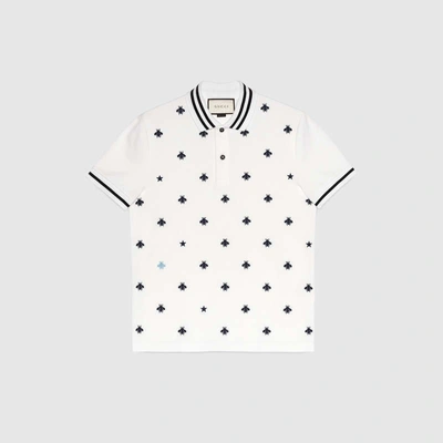 Shop Gucci Cotton Polo With Bees And Stars In White Cotton