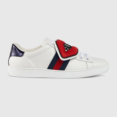 Gucci Blind For Love New Ace Trainers, White/red In Blue