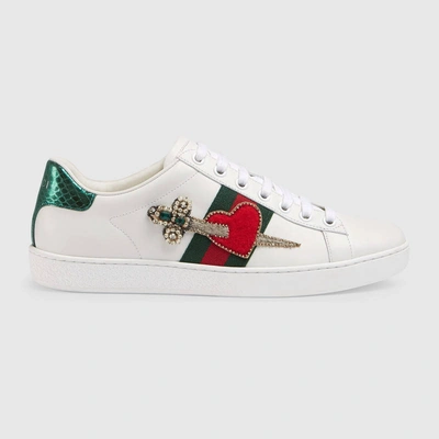 Shop Gucci Ace Leather Embroidered Sneaker In White