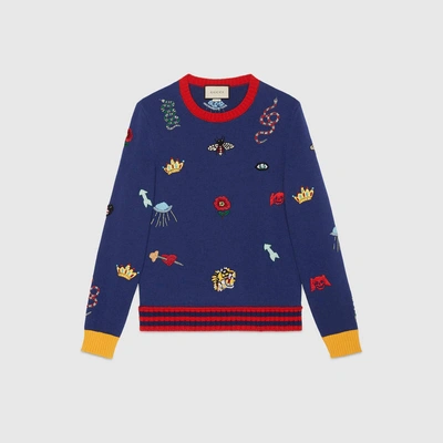 Shop Gucci Wool Sweater With Embroideries