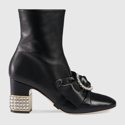 Shop Gucci Leather Ankle Boot With Removable Leather Bow In Black