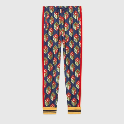 Shop Gucci Gg Wallpaper Technical Jersey Pant In Blue