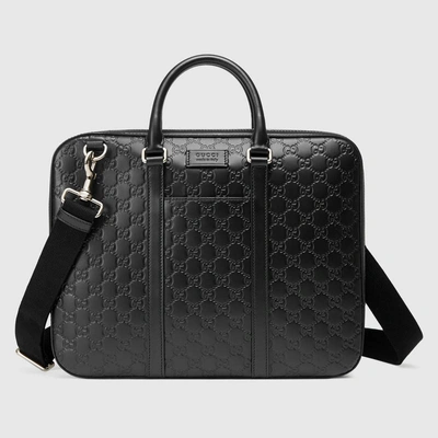 Shop Gucci Signature Leather Briefcase In Black