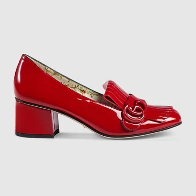 Shop Gucci Marmont Patent Leather Mid-heel Pump In Red