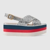 Gucci Glitter Crossover Platform Sandal In Silver Glitter