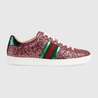 Shop Gucci Ace Glitter Sneaker In Pink