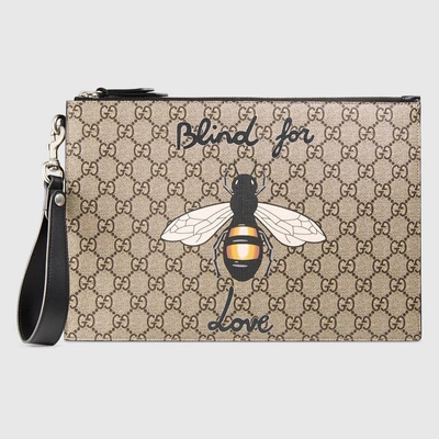 Shop Gucci Bestiary Pouch With Bee In Beige