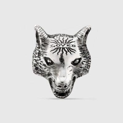Shop Gucci Anger Forest Wolf Head Ring In Silver In 925 Sterling Silver