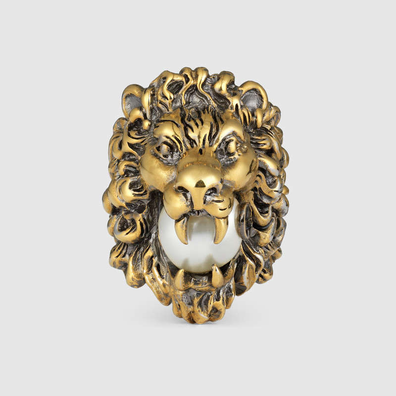 gucci lion ring pearl