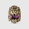 Gucci Lion Head Ring With Crystal In Purple