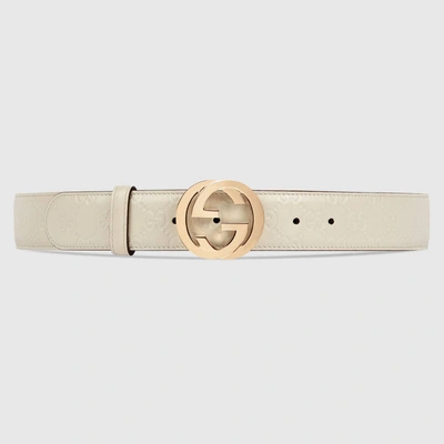 Shop Gucci Signature Leather Belt In White