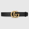 Gucci Glossy Finish Regular Belt With Bold Double G Buckle In Black