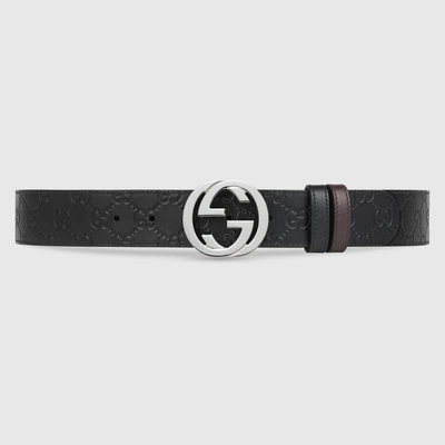 Shop Gucci Reversible Signature Belt In Brown