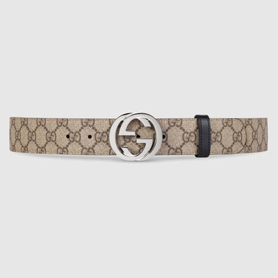 Shop Gucci Reversible Gg Supreme Belt In Beige