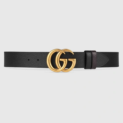 Gucci Reversible Leather Belt With Double G Buckle In Brown