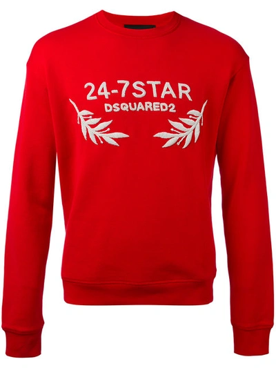 Dsquared2 24-7 Embroidery Cotton Jersey Sweatshirt In Red