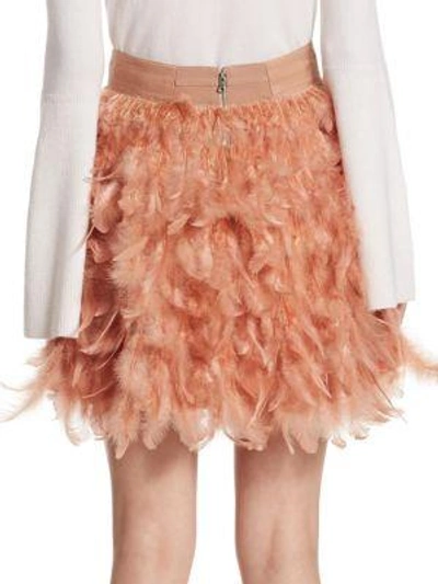 Shop Alice And Olivia Cina Feather Party Skirt In Rose Tan