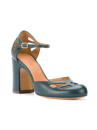 Shop Chie Mihara Cut Out Detail Block Heel Pumps In Green