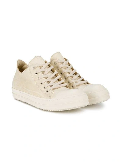 Shop Rick Owens Ivory Low Leather Sneakers