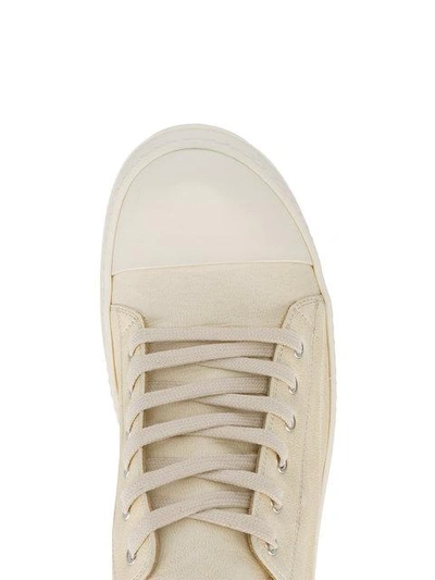 Shop Rick Owens Ivory Low Leather Sneakers