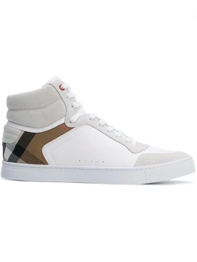 Shop Burberry Leather And House Check High-top Sneakers In White