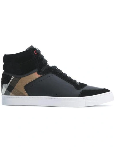 Shop Burberry Leather And House Check Hi-top Sneakers In Black