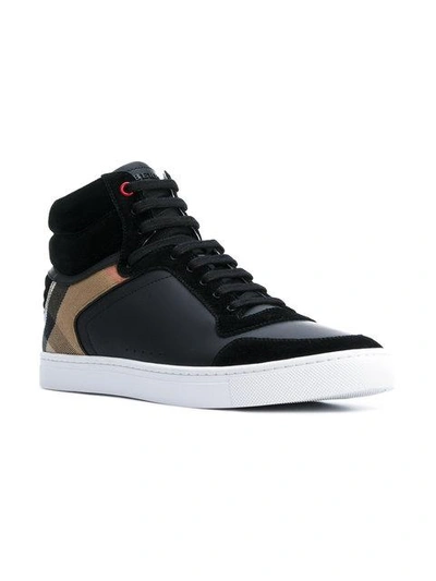 Shop Burberry Leather And House Check Hi-top Sneakers In Black