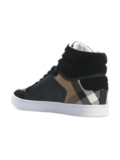 Shop Burberry Leather And House Check Hi-top Sneakers In Black