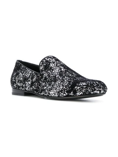 Shop Jimmy Choo Sloane Glittered Slippers In Black