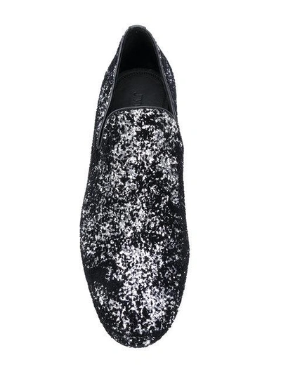 Shop Jimmy Choo Sloane Glittered Slippers In Black