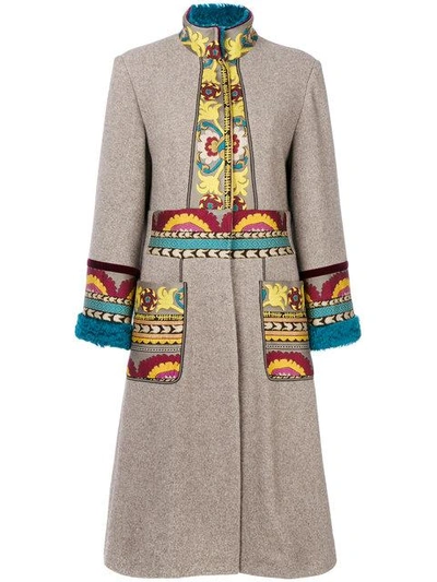 Shop Etro Embroidered Cardi-coat - Neutrals