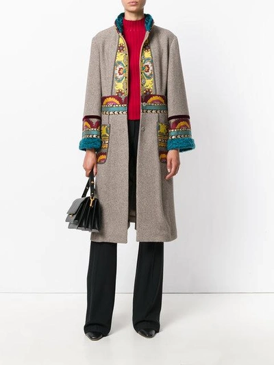 Shop Etro Embroidered Cardi-coat - Neutrals
