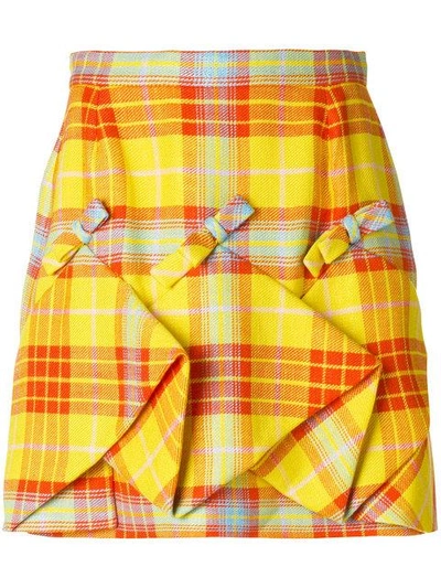 Shop Delpozo Plaid Ruched Skirt In Yellow