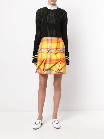 Shop Delpozo Plaid Ruched Skirt In Yellow