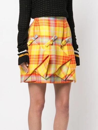 Shop Delpozo Plaid Ruched Skirt In Yellow