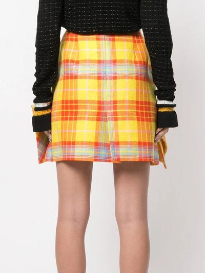 Shop Delpozo Plaid Ruched Skirt In Yellow