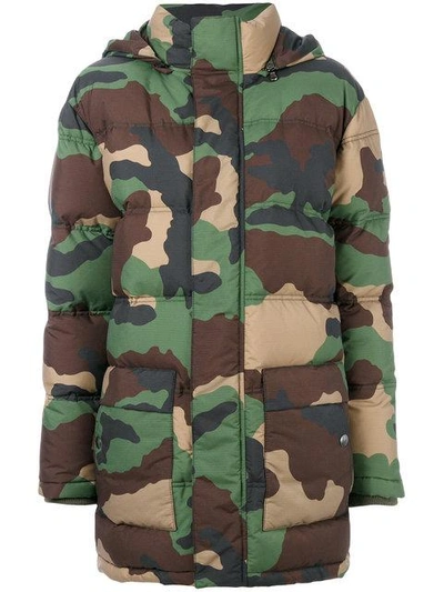 Shop Moschino Padded Camouflage Jacket In Green
