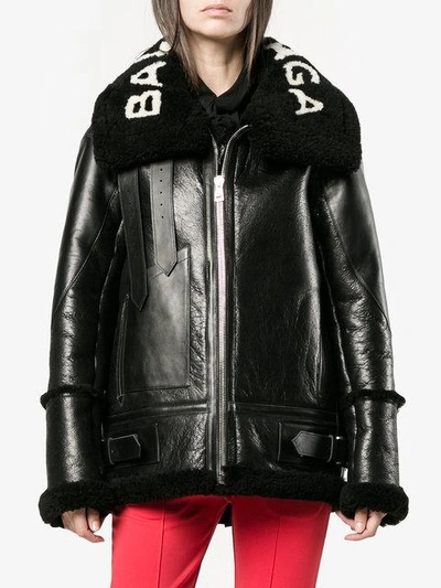 Balenciaga Le Bombardier Oversized Shearling Jacket In Black | ModeSens