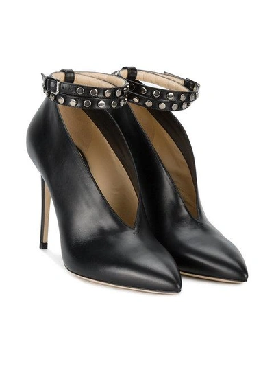 Shop Jimmy Choo Black Lark 100 Leather Vamp Heels