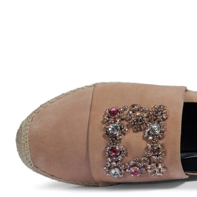 Shop Roger Vivier Espadrilles Flower Strass In Suede In Pink