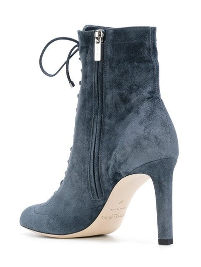 Jimmy Choo Daize 85 Stormy Blue Cashmere Suede Booties | ModeSens