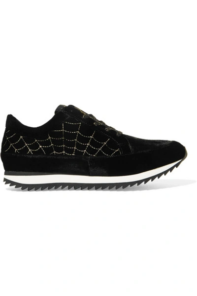 Shop Charlotte Olympia Work It! Embroidered Velvet Sneakers