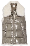 MONCLER KERRIA SHEARLING-TRIMMED METALLIC QUILTED COTTON DOWN waistcoat