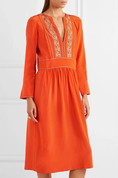 Shop Vanessa Bruno Hervine Embroidered Silk Midi Dress