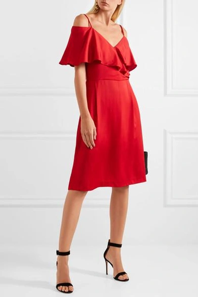 Shop Paul & Joe Cold-shoulder Satin Dress In Red